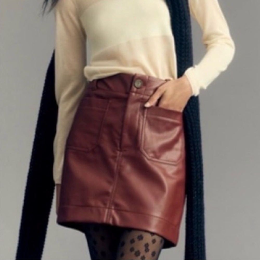 Anthropologie Maeve Faux Leather Mini Skirt NWT Brown M